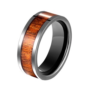 Top Suppliers Tungsten Ring Thin - Men’s Black Ceramic Flat Top Wedding Band Ring with Real Koa Wood Inlay, 9MM Comfort Fit – Ouyuan