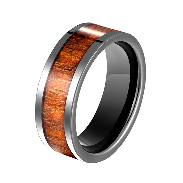 Factory For Tungsten Carbide Ring Price Difference - Men’s Black Ceramic Flat Top Wedding Band Ring with Real Koa Wood Inlay, 9MM Comfort Fit – Ouyuan