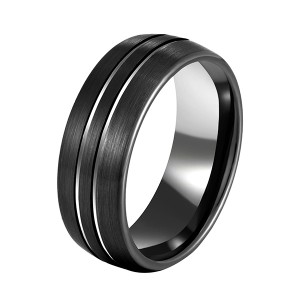 Best Price for Tungsten Ring With Cz Diamond - Men 8mm Black Tungsten Carbide Rings Polished Beveled Edge Double Groove Wedding Bands – Ouyuan