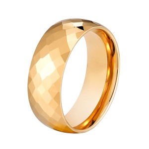 OEM/ODM Supplier Men\’s Tungsten Black Wedding Bands - 8mm Hammered gold plated men tungsten ring multi-faceted comfort fit – Ouyuan