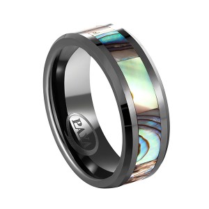 8mm Black Tungsten Wedding Band Natural Abalone Shell Inlay Tungsten Carbide Ring