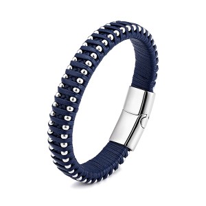 Factory Outlets Mens Wedding Bands Blue Tungsten - Braided Leather Bracelet for Men Leather Wristband Cuff Bangle Bracelet Magnetic Clasp – Ouyuan