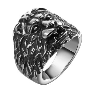 New Jewelry Punk Style Retro Personality Stainless Steel Lion Head Ring