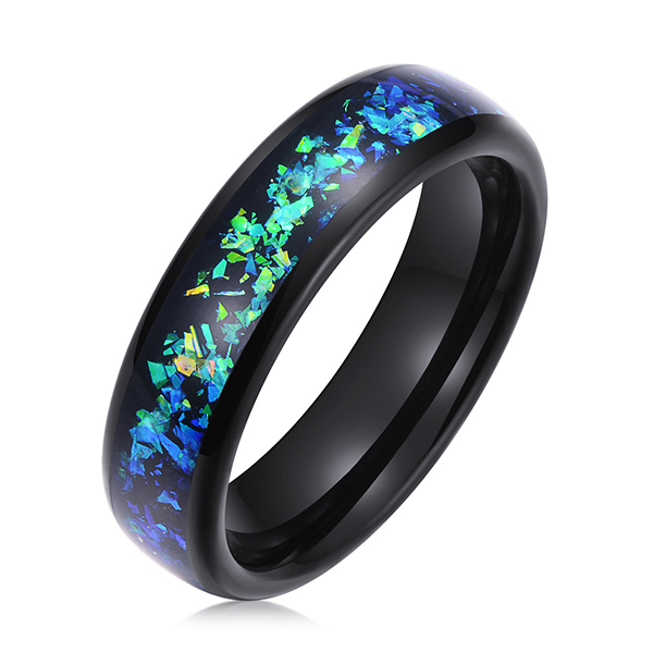 8mm Mens White Tungsten Carbide Ring Blue Goldstone Inlay Sparkling Wedding Band High Polished Featured Image