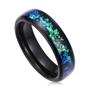 8mm Mens White Tungsten Carbide Ring Blue Goldstone Inlay Sparkling Wedding Band High Polished