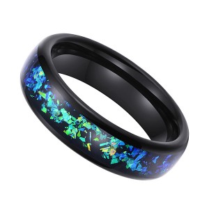 8mm Mens White Tungsten Carbide Ring Blue Goldstone Inlay Sparkling Wedding Band High Polished