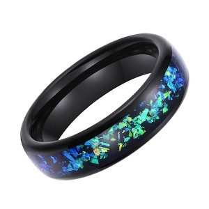 8mm Mens White Tungsten Carbide Ring Blue Goldstone Inlay Sparkling Wedding Band High Polished