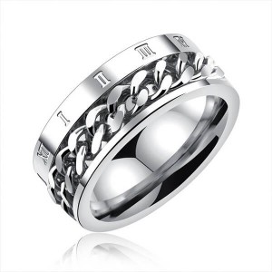 Stainless Steel Silver Cuban Chain Rotating Ring Titanium Steel Roman Numeral Chainring