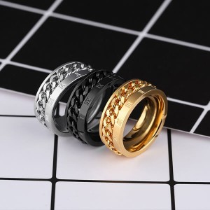 Stainless Steel Silver Cuban Chain Rotating Ring Titanium Steel Roman Numeral Chainring