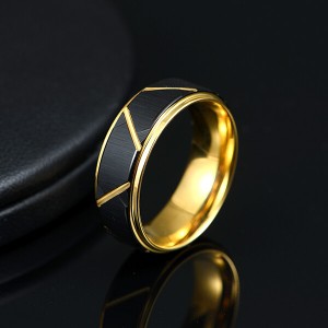 8mm customizable 18K gold plated black groove tungsten mens rings