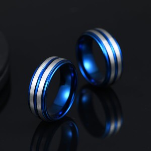 Western Style Fashion Jewelry Mens Ring Designs Blue Groove Line For Men Tungsten Ring
