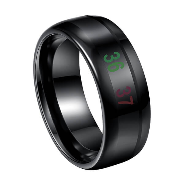 Men’s 8mm Black Temperature Measurement Tungsten Carbide Ring Personality Band Polished Comfort Fit Featured Image