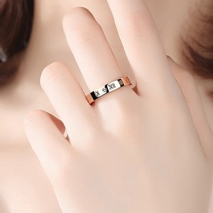 Fashion Jewelry Rose Gold Plated Titanium Dainty initial CZ Roman Numeral Ring For Women Girls