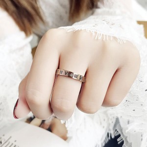 Fashion Jewelry Rose Gold Plated Titanium Dainty initial CZ Roman Numeral Ring For Women Girls