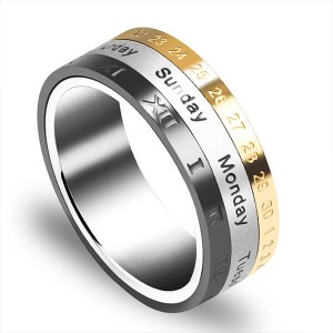 Roman Three Tone Arabic Number Spinner Rings Titanium Steel Engraved Rotatable Jewelry for Men