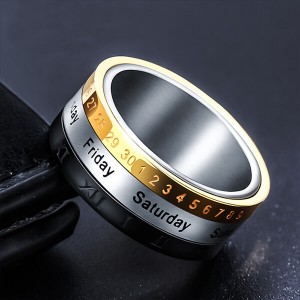 Roman Three Tone Arabic Number Spinner Rings Titanium Steel Engraved Rotatable Jewelry for Men