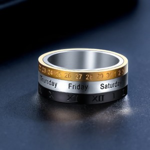 Roman Three Tone Arabic Number Spinner Rings Titanium Steel Engraved Rotatable Jewelry for Men