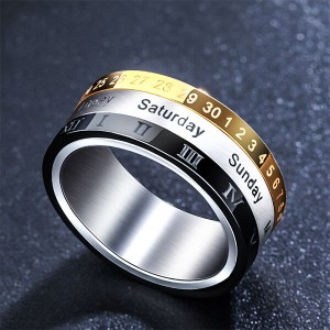 Roman Three Tone Arabic Number Spinner Rings Titanium Steel Engraved Rotatable Jewelry for Men