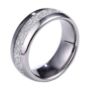 Imitated Meteorite Inlay High Polish Tungsten Carbide Ring