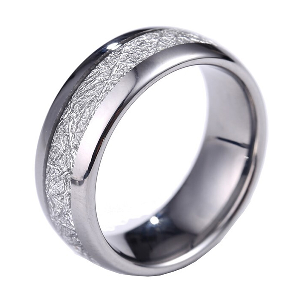 Imitated Meteorite Inlay High Polish Tungsten Carbide Ring Featured Image