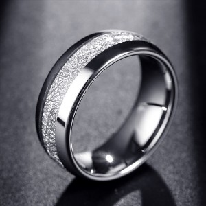 Imitated Meteorite Inlay High Polish Tungsten Carbide Ring