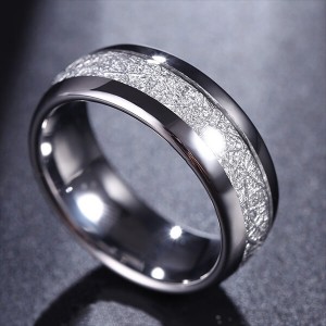 Imitated Meteorite Inlay High Polish Tungsten Carbide Ring