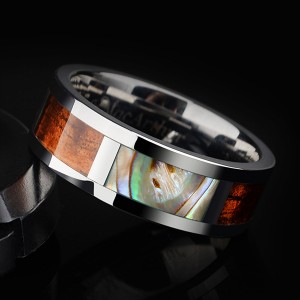 Wood with Abalone Shell Inlay 8mm Comfort Fit Ring Wedding Band