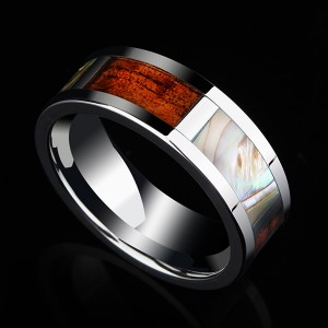 Wood with Abalone Shell Inlay 8mm Comfort Fit Ring Wedding Band
