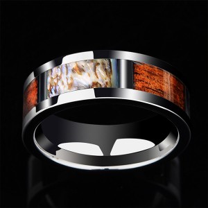 Wood with Abalone Shell Inlay 8mm Comfort Fit Ring Wedding Band