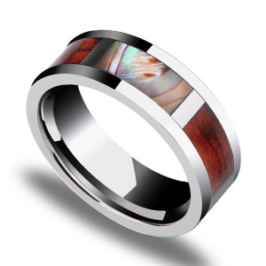 Wood with Abalone Shell Inlay 8mm Comfort Fit Ring Wedding Band