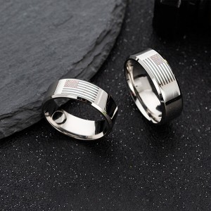 American Flag Rings for Women and Men Black Engraved Basic 8mm Stainless Steel Ring for Anniversary