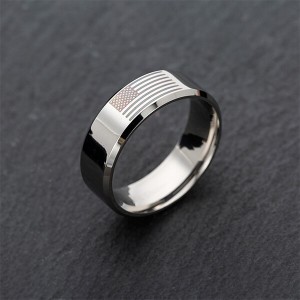 American Flag Rings for Women and Men Black Engraved Basic 8mm Stainless Steel Ring for Anniversary