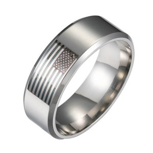 American Flag Rings for Women and Men Black Engraved Basic 8mm Stainless Steel Ring for Anniversary