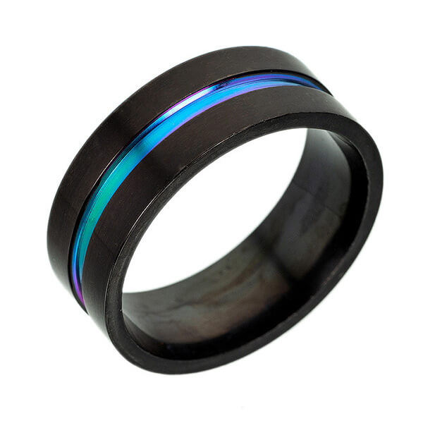 6mm 8mm Rainbow Titanium Ring Colorful Thin Groove Wedding Band Couple Rings Size Featured Image