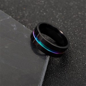 6mm 8mm Rainbow Titanium Ring Colorful Thin Groove Wedding Band Couple Rings Size