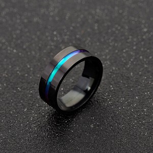 6mm 8mm Rainbow Titanium Ring Colorful Thin Groove Wedding Band Couple Rings Size