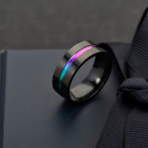 6mm 8mm Rainbow Titanium Ring Colorful Thin Groove Wedding Band Couple Rings Size