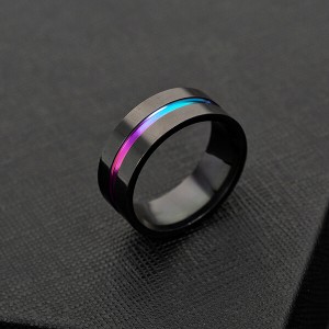 6mm 8mm Rainbow Titanium Ring Colorful Thin Groove Wedding Band Couple Rings Size