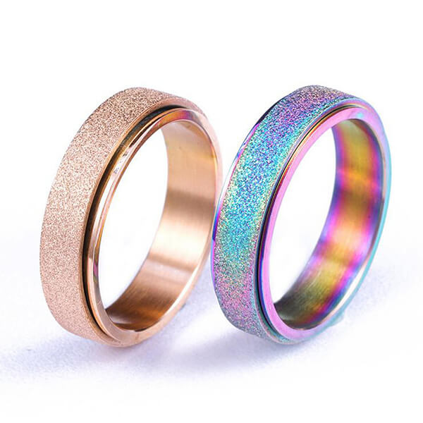 Women’s Men’s 6MM 8MM Fashion Stainless Steel Spinner Ring Sand Blast Finish Featured Image