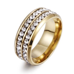 8MM Stainless Steel High Polished 18K Gold Cubic Zirconia CZ Promise Engagement Band
