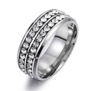 8MM Stainless Steel High Polished 18K Gold Cubic Zirconia CZ Promise Engagement Band