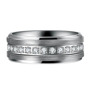 Mens Tungsten Wedding Bands with Cubic Zirconia Eternity Ring CZ Inlaid High Polish