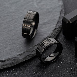 Classic Men 8mm Black Tungsten Carbide Rings Polished Beveled Edge Groove Wedding Bands