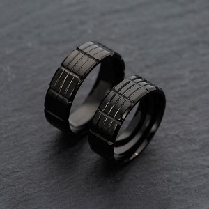 Classic Men 8mm Black Tungsten Carbide Rings Polished Beveled Edge Groove Wedding Bands