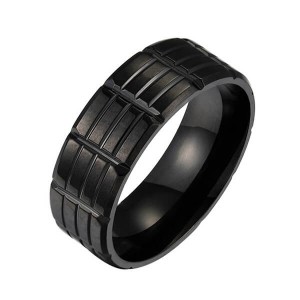 Classic Men 8mm Black Tungsten Carbide Rings Polished Beveled Edge Groove Wedding Bands