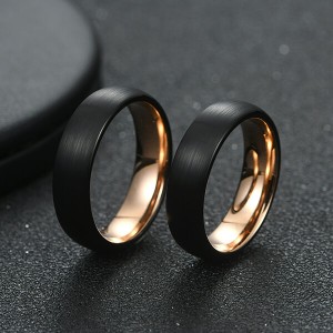 6mm Unisex Enamel Brushed Matte Surface Black And Rose Gold Plated