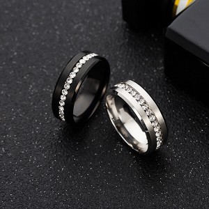 6mm Titanium Steel Carbide Ring with Brilliant CZ Diamonds Mens Single Band