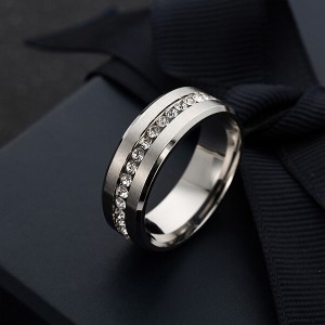 6mm Titanium Steel Carbide Ring with Brilliant CZ Diamonds Mens Single Band