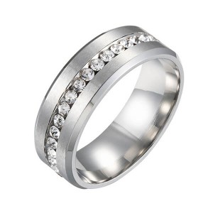 6mm Titanium Steel Carbide Ring with Brilliant CZ Diamonds Mens Single Band