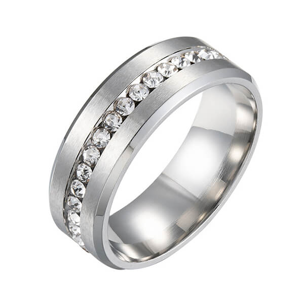 6mm Titanium Steel Carbide Ring with Brilliant CZ Diamonds Mens Single Band Featured Image